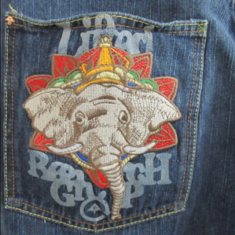 LRG Mens Embroidered Denim Baggy Blue Jeans